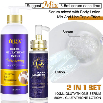 AILKE Skin Care Set With Double Glutathione, Brightening, Lightening, Antioxidant, Reduce Blemish, Clean Skin - BeautiMass