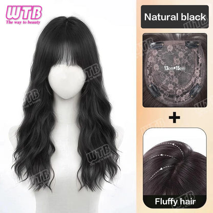 WTB Synthetic Wig Middle Part  Topper Hairpiece with Bangs Clip-In Bangs Extension Natural Invisible Clourse Hairpiece for Women BeautiMass