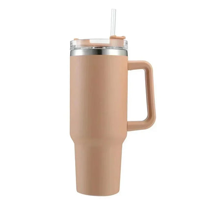 40oz Stainless Steel Water Bottle with Handle Lid Straw Mug Vacuum Thermos Cup - BeautiMass