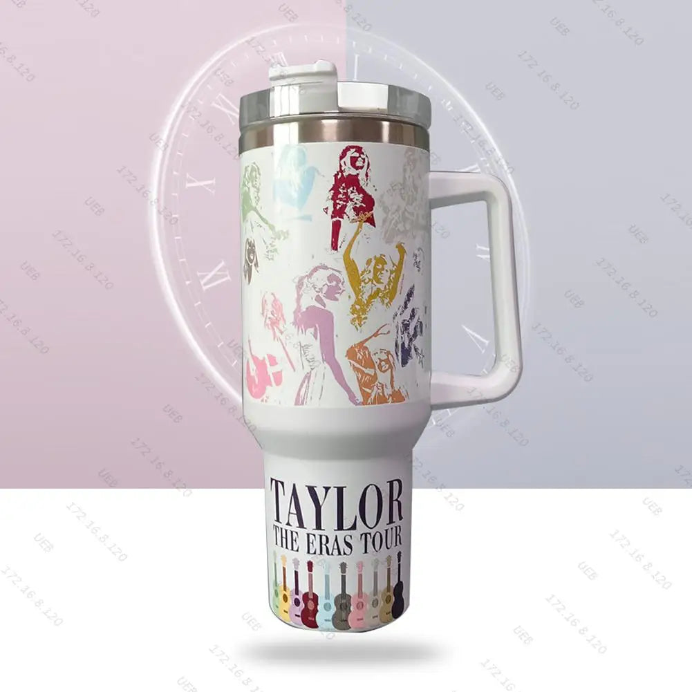 40oz Stainless Steel Singer Printed Tumbler With Lid And Straw Kettle With Handle - BeautiMass