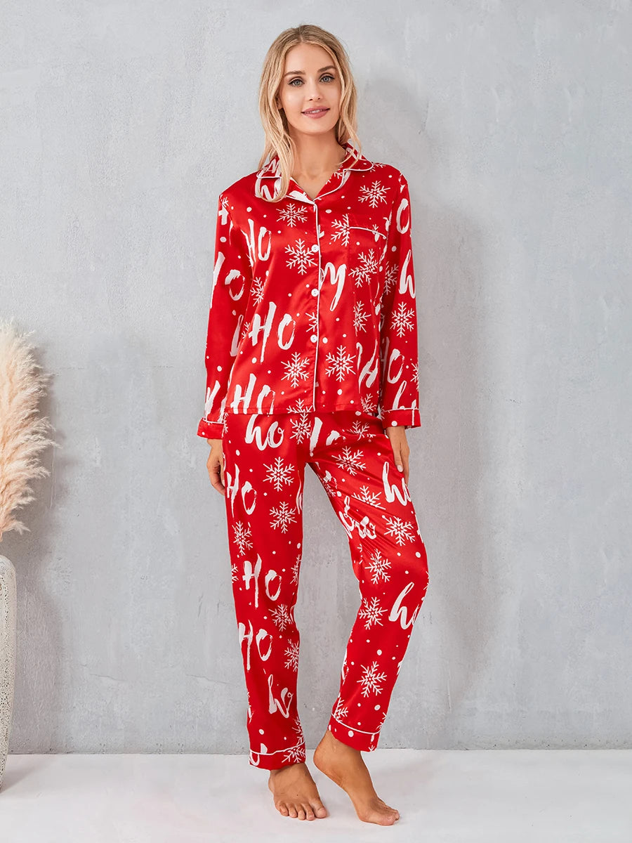 Women’s 2 Piece Pajamas Set Christmas Long Sleeve Button Up Shirt Pants Set Sleepwear Loungewear - BeautiMass