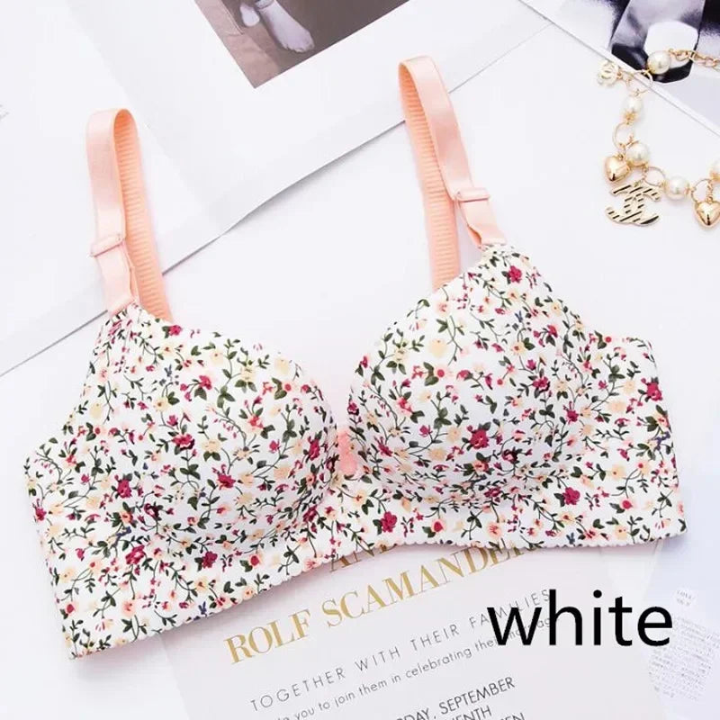 Women Flower Print Seamless Bra Sexy Lingerie Floral Push Up Bras One-Piece Underwear - BeautiMass