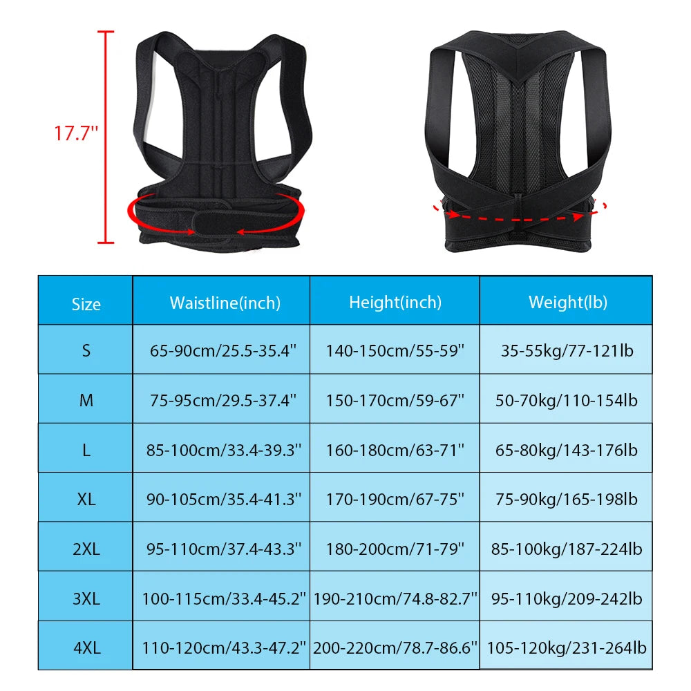 Back Brace Posture Corrector Adjustable Back And Shoulder Posture Lumbar Support for Improve Scoliosis - BeautiMass