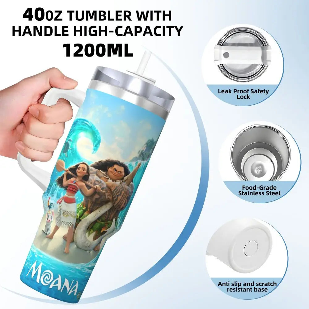 40oz Stainless Steel Tumbler Movie Moana Maui Friendship With Straws Cold and Hot Insulated Thermal Mug - BeautiMass