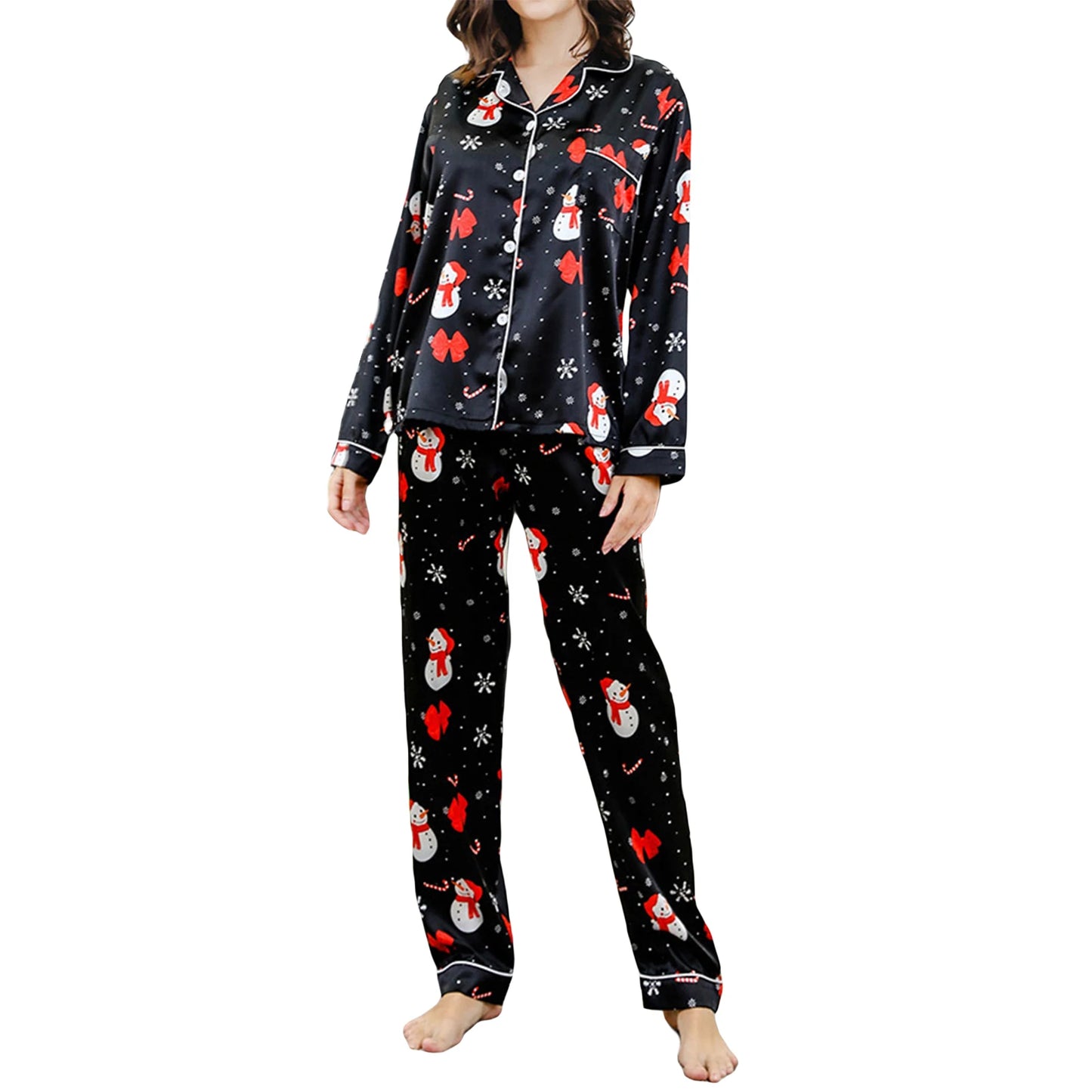 Women’s 2 Piece Pajamas Set Christmas Long Sleeve Button Up Shirt Pants Set Sleepwear Loungewear - BeautiMass