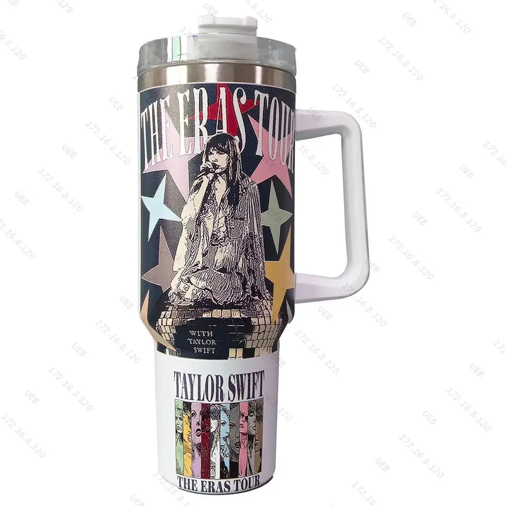 40oz Stainless Steel Singer Printed Tumbler With Lid And Straw Kettle With Handle - BeautiMass