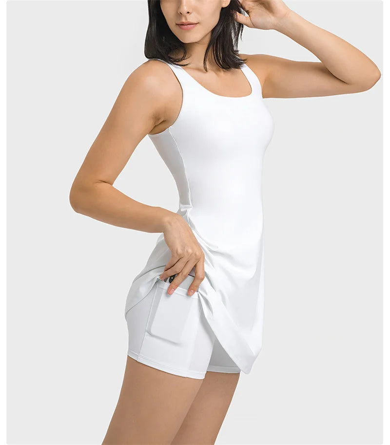 Women Dress With Shorts Sport Dresses One Piece Slim Yoga Suit - BeautiMass