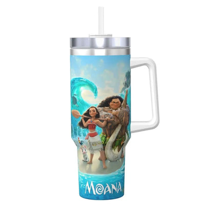 40oz Stainless Steel Tumbler Movie Moana Maui Friendship With Straws Cold and Hot Insulated Thermal Mug - BeautiMass