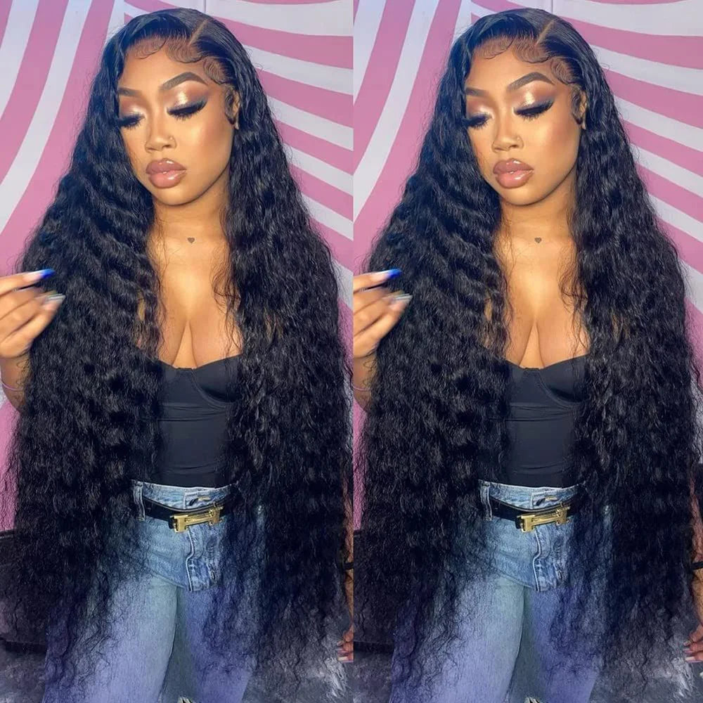 Deep Wave Lace Front 100% Human Hair Wigs 30 32Inch Indian Curly Remy 200% 13x4 13x6 Lace Frontal Wigs For Woman Pre Plucked BeautiMass