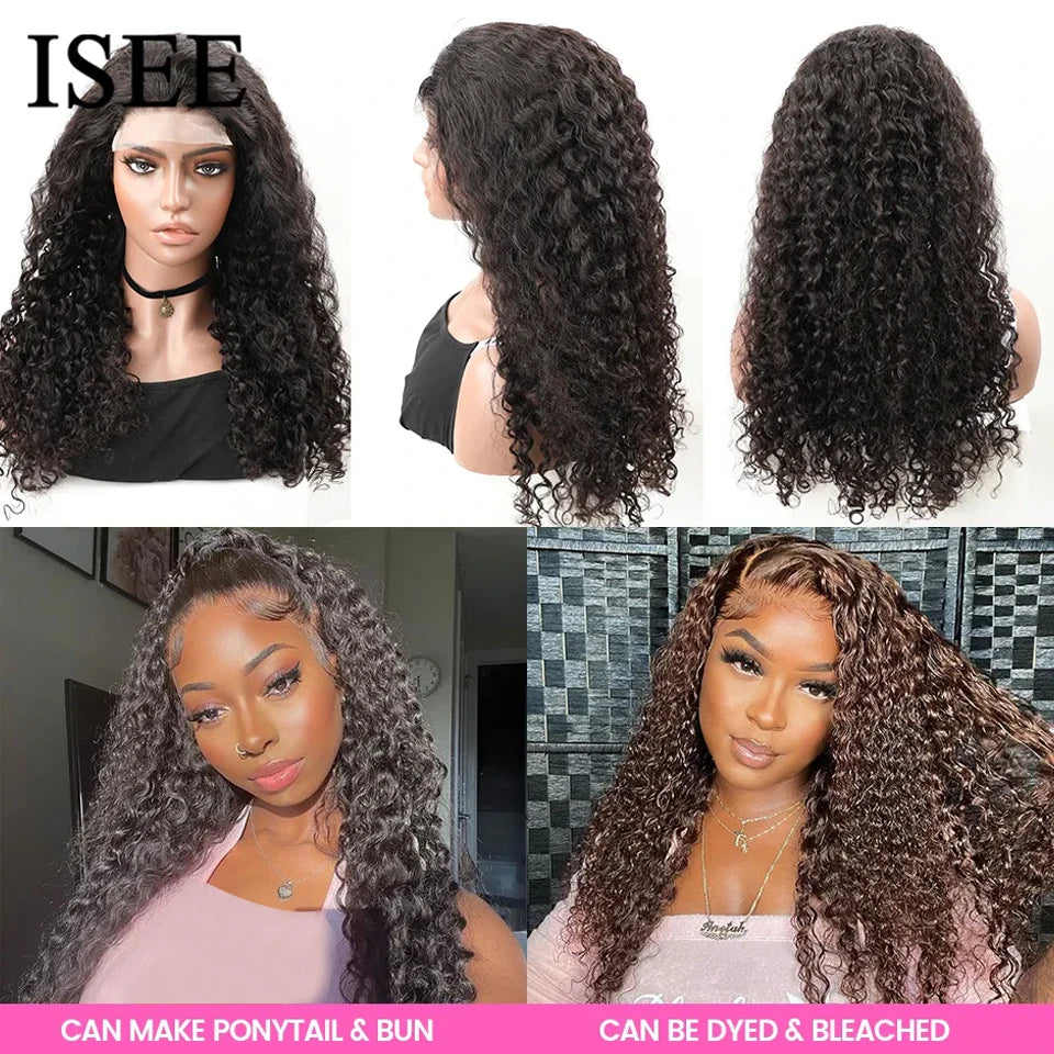 ISEE Hair Mongolian Water Wave Pre Bleached Knots 13x4 Lace Front Human Hair Wigs 4x4 Lace - BeautiMass