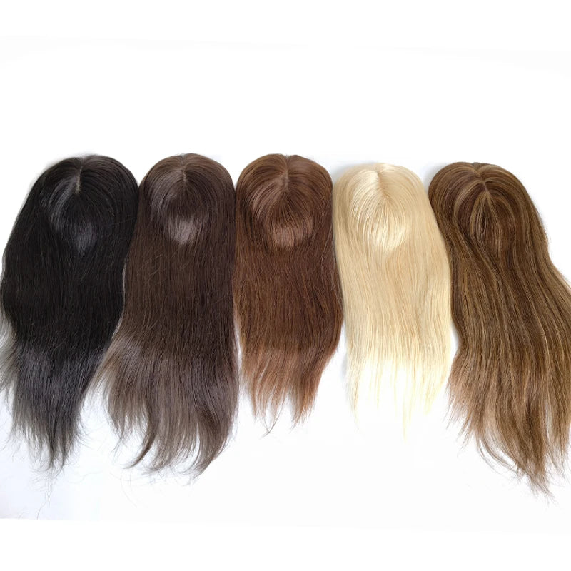 Human Hair Topper With Clip Hair Extensions For Women Silk Base Russian Hair Wigs 12"-20" - BeautiMass