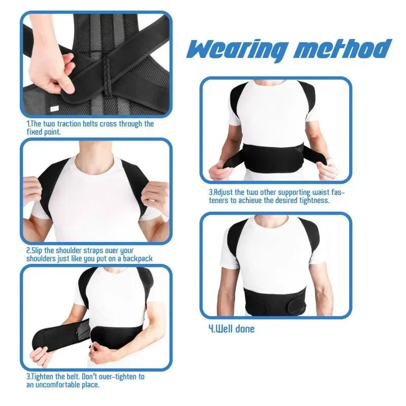 Adjustable Back Posture Corrector With Breathable Shoulder And Waist Support Straps - BeautiMass