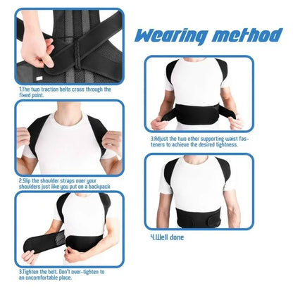 Adjustable Back Posture Corrector With Breathable Shoulder And Waist Support Straps - BeautiMass