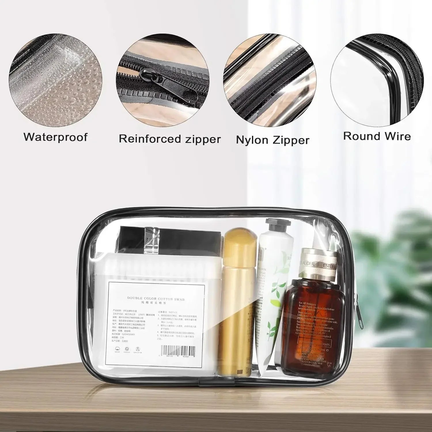 12PCS Transparent PVC Women Zipper Clear Makeup Beauty Bag - BeautiMass