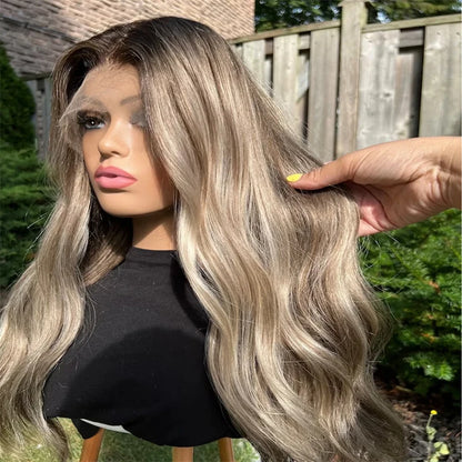 Highlight Wigs 100% Human Hair HD Lace Frontal Colored Full Lace Wigs Brown ombre Ash Blonde Brazilian Virgin Hair loose Wave BeautiMass