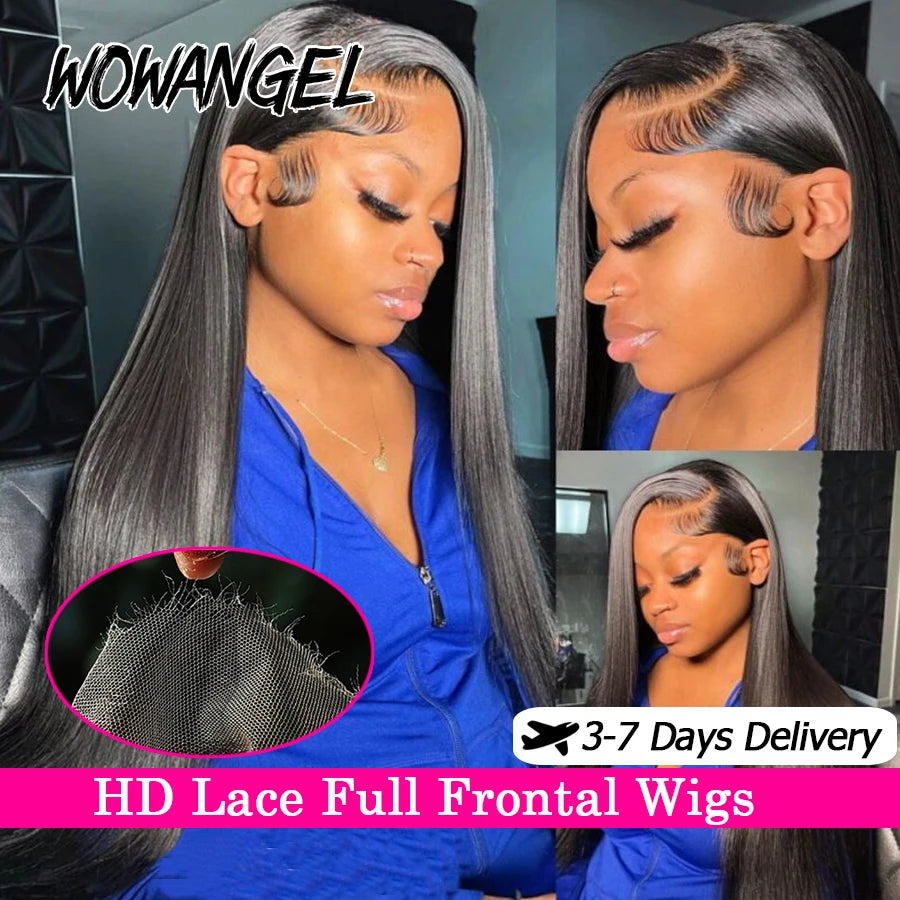 Wow Angel 250% 13x4 HD Lace Silk Straight Wigs 34in Human Hair Lace Frontal Wig Skins Melted Deep Parting Remy Hair For Women BeautiMass