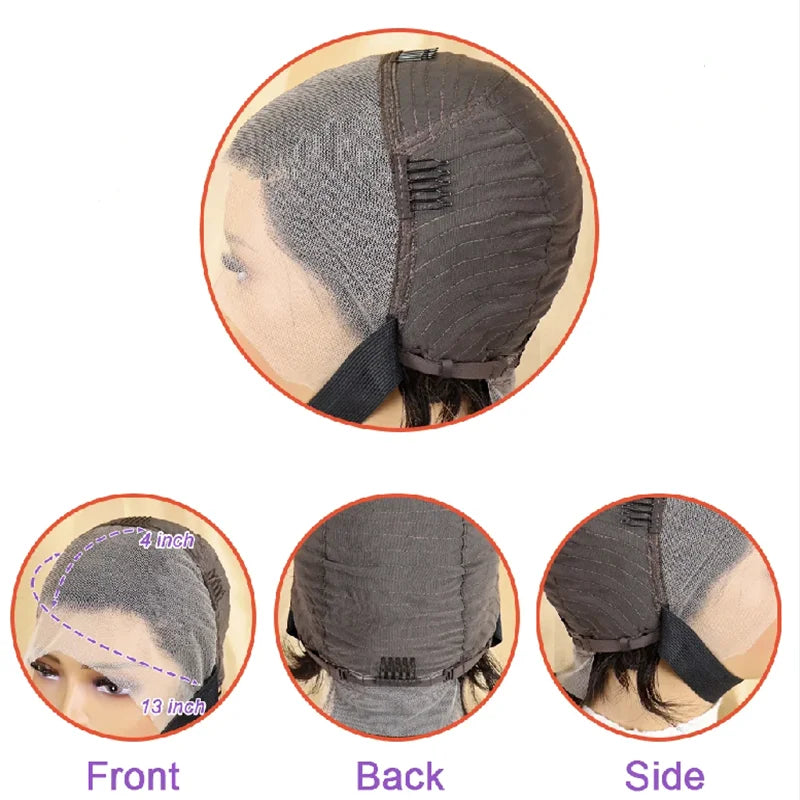 13×4 frontal transparent lace wigs short straight human hair wig 8inch pixie remy hair 99j/427/30/1B27 color for women BeautiMass