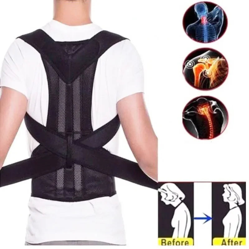 Adjustable Back Posture Corrector With Breathable Shoulder And Waist Support Straps - BeautiMass