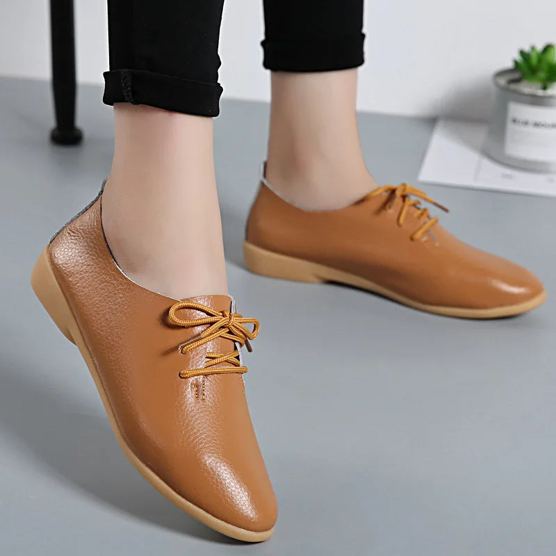 Women Medical Oxford Comfortable Casual Leather Shoes ballet Flats Lace up Soft - BeautiMass