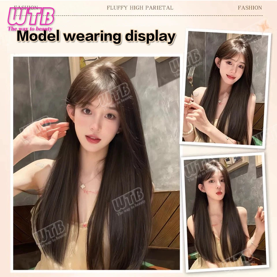 WTB Synthetic Wig Middle Part  Topper Hairpiece with Bangs Clip-In Bangs Extension Natural Invisible Clourse Hairpiece for Women BeautiMass