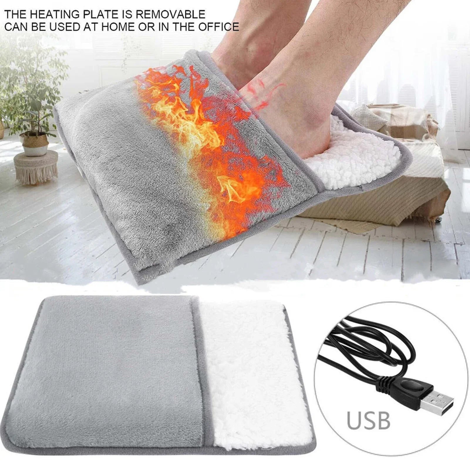 Winter Universal Electric Foot Heating Pad USB Charging Washable Household Foot Warmer Heater Soft Plush Foot Warming Mat 29cm BeautiMass