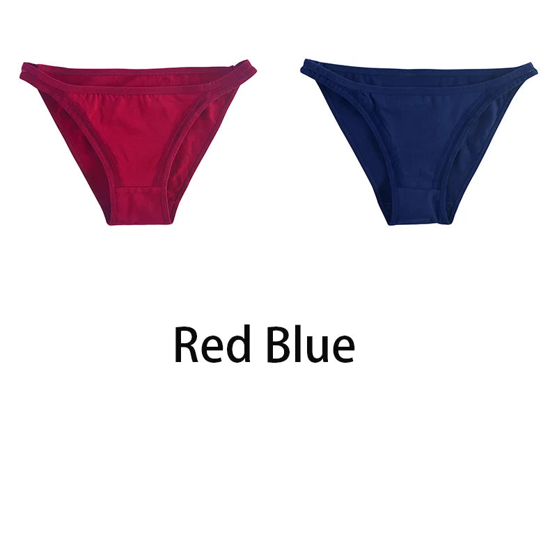 2Pcs/set Women Cotton Panties Mesh Underwear Solid Color Bikini Briefs Underpants - BeautiMass