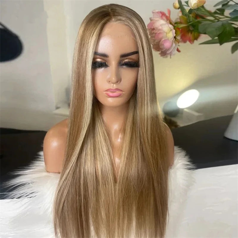 Ombre Glueless Honey Blonde Wig Human Hair Brown Highlight Wig Straight Wig 13x4 HD Lace Front Human Hair Wigs For Women BeautiMass