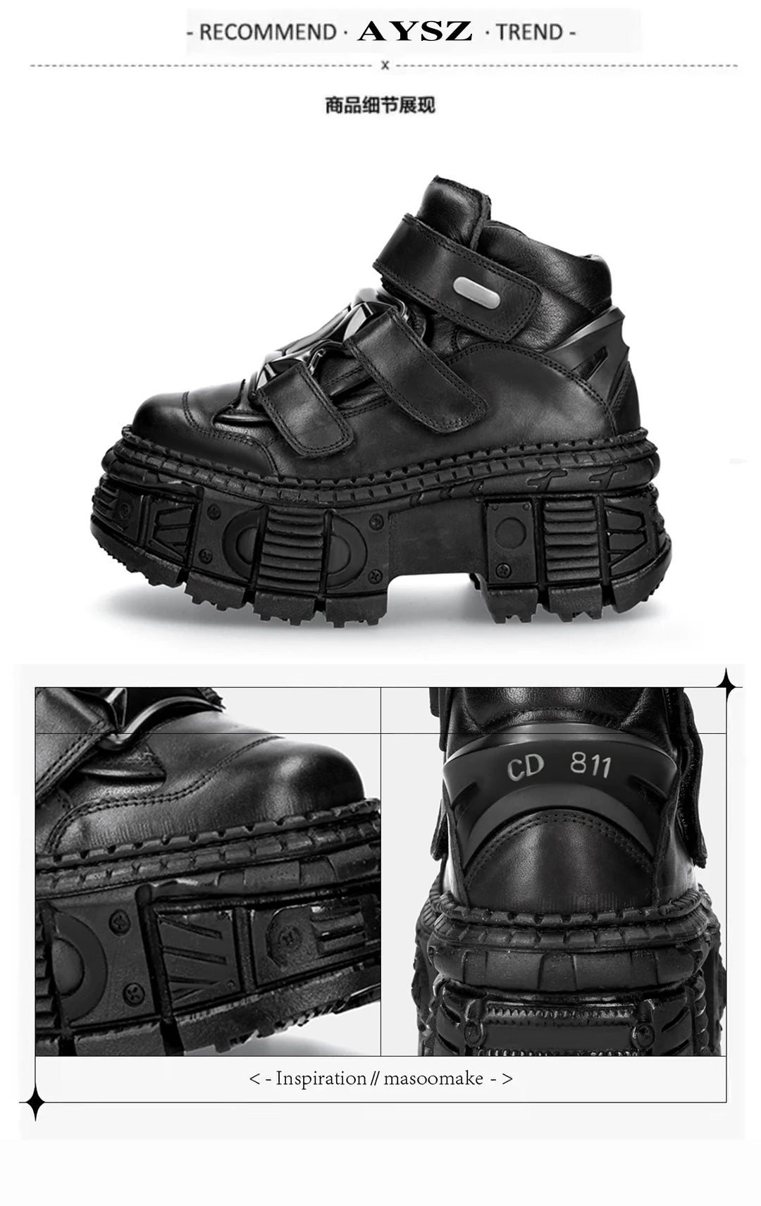 Women Dark Punk Chunky Platform Ankle Gothic Style Lace Up Metal Motorcycle Boots - BeautiMass