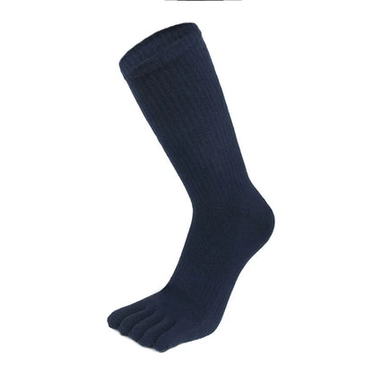 5 Pairs Long Mens Toe Compression Socks Cotton Solid Color Mid-Calf Mesh Breathable - BeautiMass