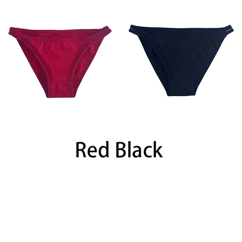 2Pcs/set Women Cotton Panties Mesh Underwear Solid Color Bikini Briefs Underpants - BeautiMass