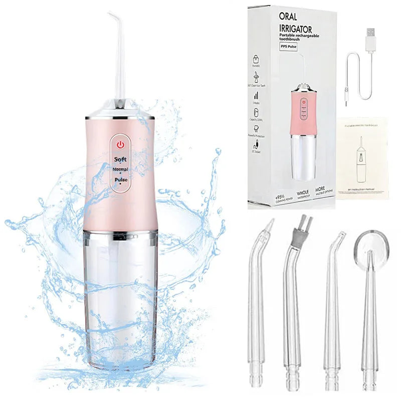 Powerful Battery Portable Electric Individual 230 Ml 3 Modes Toothbrush Combo Teeth Cleaning Oral Irrigator Water Dental Flosser BeautiMass