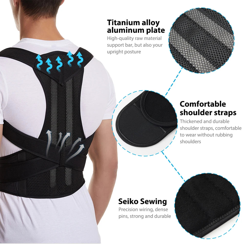 Back Brace Posture Corrector Adjustable Back And Shoulder Posture Lumbar Support for Improve Scoliosis - BeautiMass