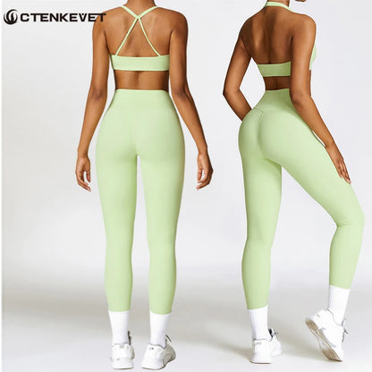 Yoga Clothing Suits Athletic Wear Women High Waist Leggings And Top Two Piece Sports Set Gym Tracksuit Fitness Workout Outfits - BeautiMass