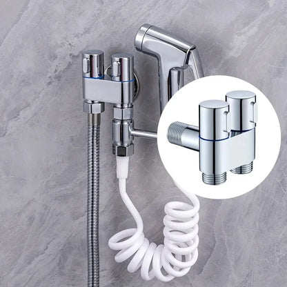 Zinc Alloy Angle Valve Toilet Bidet Sprayer Set One In Two Out Water Cleaning Sprayer - BeautiMass