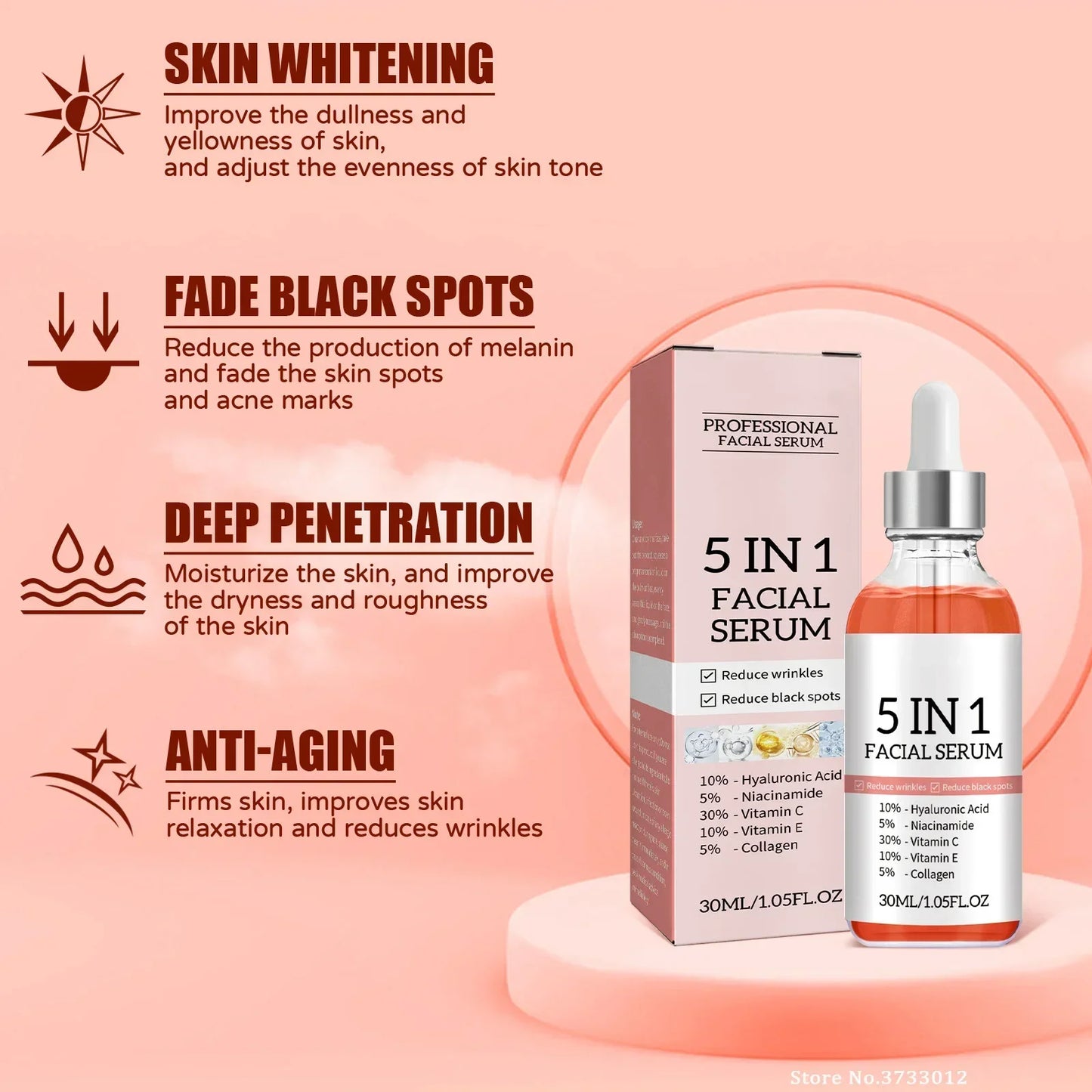 5 In 1 Fade fine lines Firming Face Serum Vitamin C Moisturizer - BeautiMass