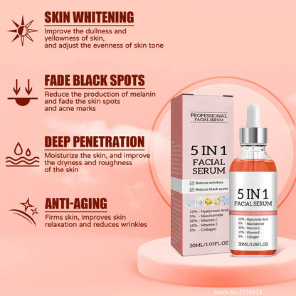 5 In 1 Fade fine lines Firming Face Serum Vitamin C Moisturizer - BeautiMass