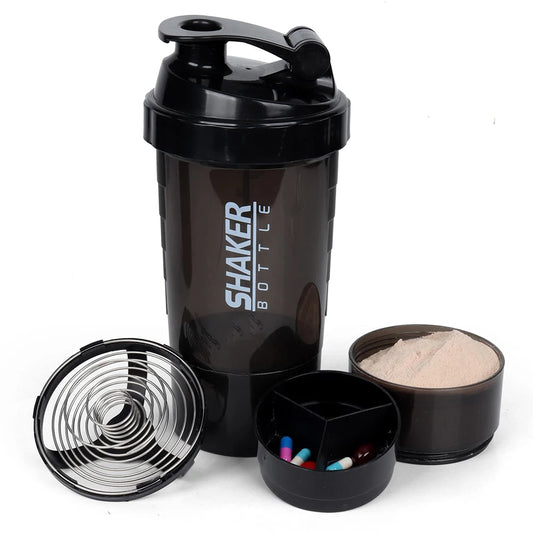 3 Layers Shaker Protein Bottle Powder Shake Cup Water Bottle - BeautiMass