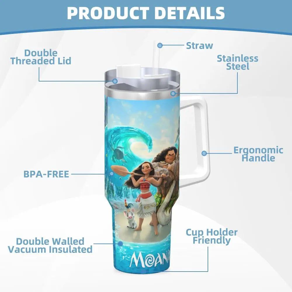 40oz Stainless Steel Tumbler Movie Moana Maui Friendship With Straws Cold and Hot Insulated Thermal Mug - BeautiMass