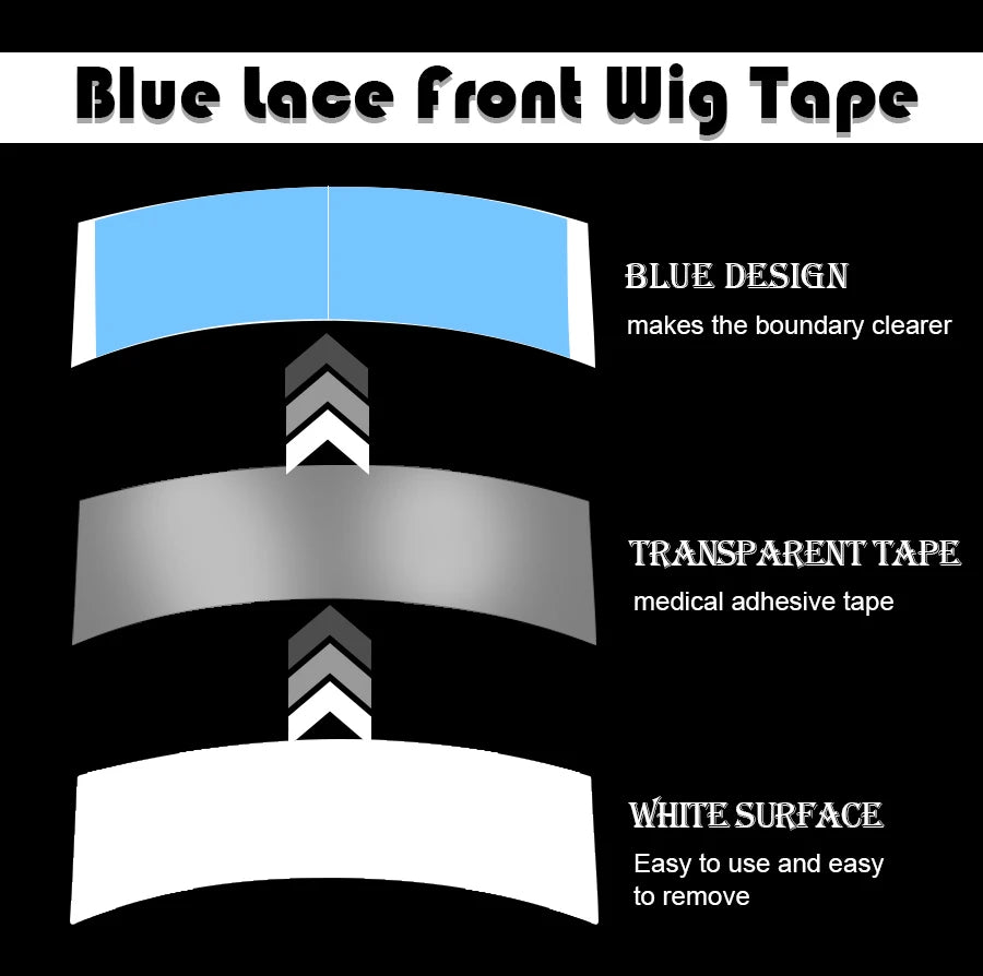 36 Pieces Blue Lace Front Wig Tape Double Sided Adhesive Wig Tapes Waterproof Lace Tape C-Shaped Tape For Toupees Hair Pieces BeautiMass