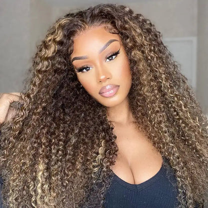 30 Inch Deep Wave 4/27 Highlight Ombre Curly Human Hair 13x5 14x4 Lace Frontal Wig - BeautiMass