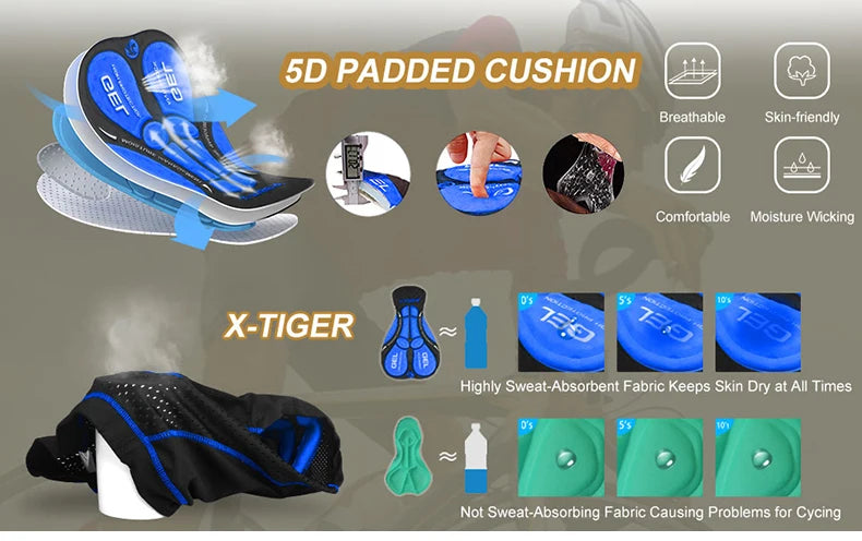 X-TIGER Cycling Underwear 5D Breathable Padded Gel Bike Shorts - BeautiMass