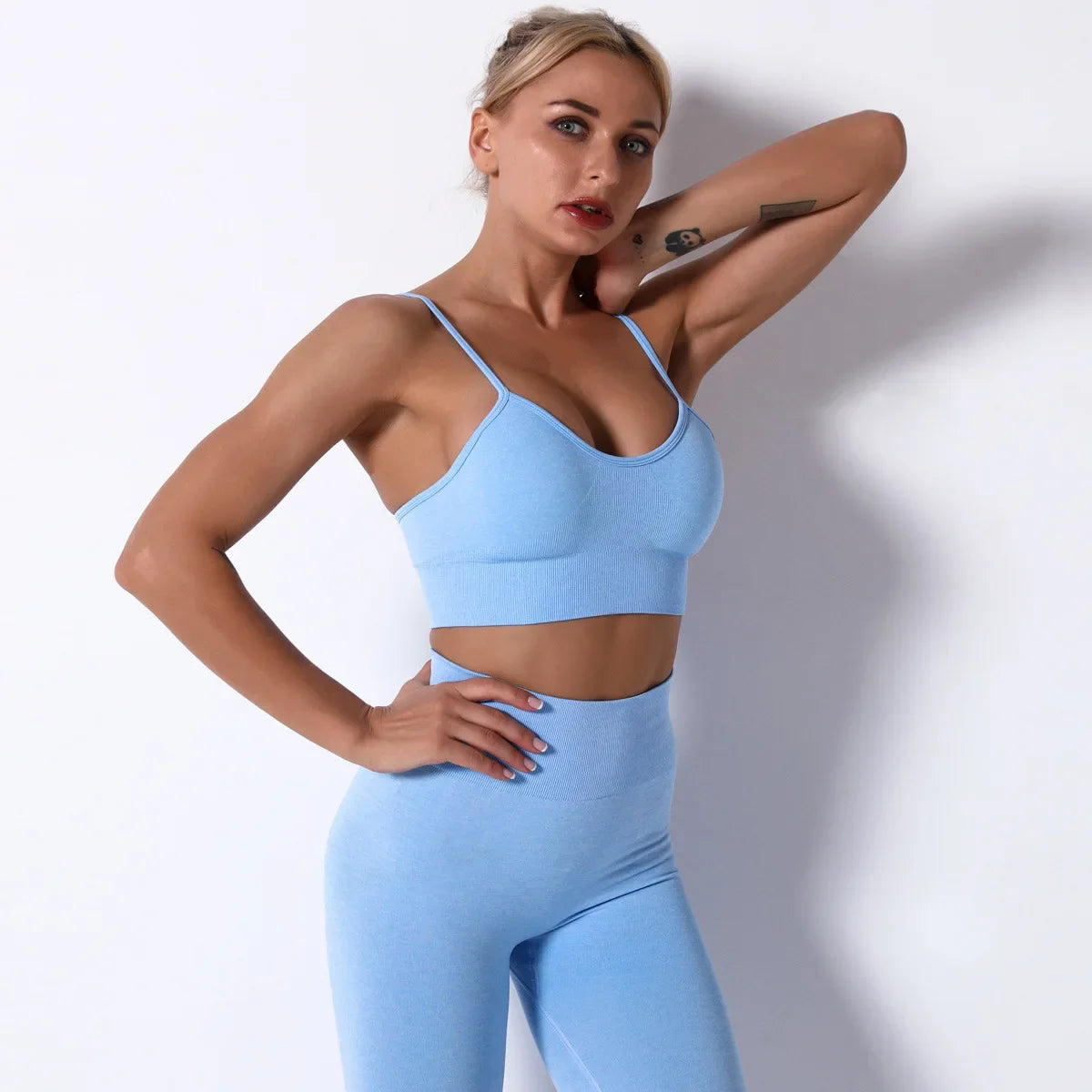 5pcs Seamless Women Yoga Set Workout Shirts Sport Pants Bra Gym Clothing Short Crop Top High Waist Running Leggings Sports Set - BeautiMass