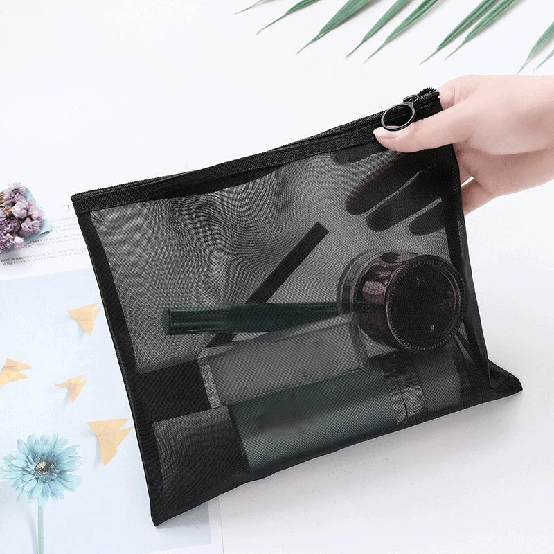 Transparent Mesh Zipper Cosmetic Women Organizer Bag - BeautiMass