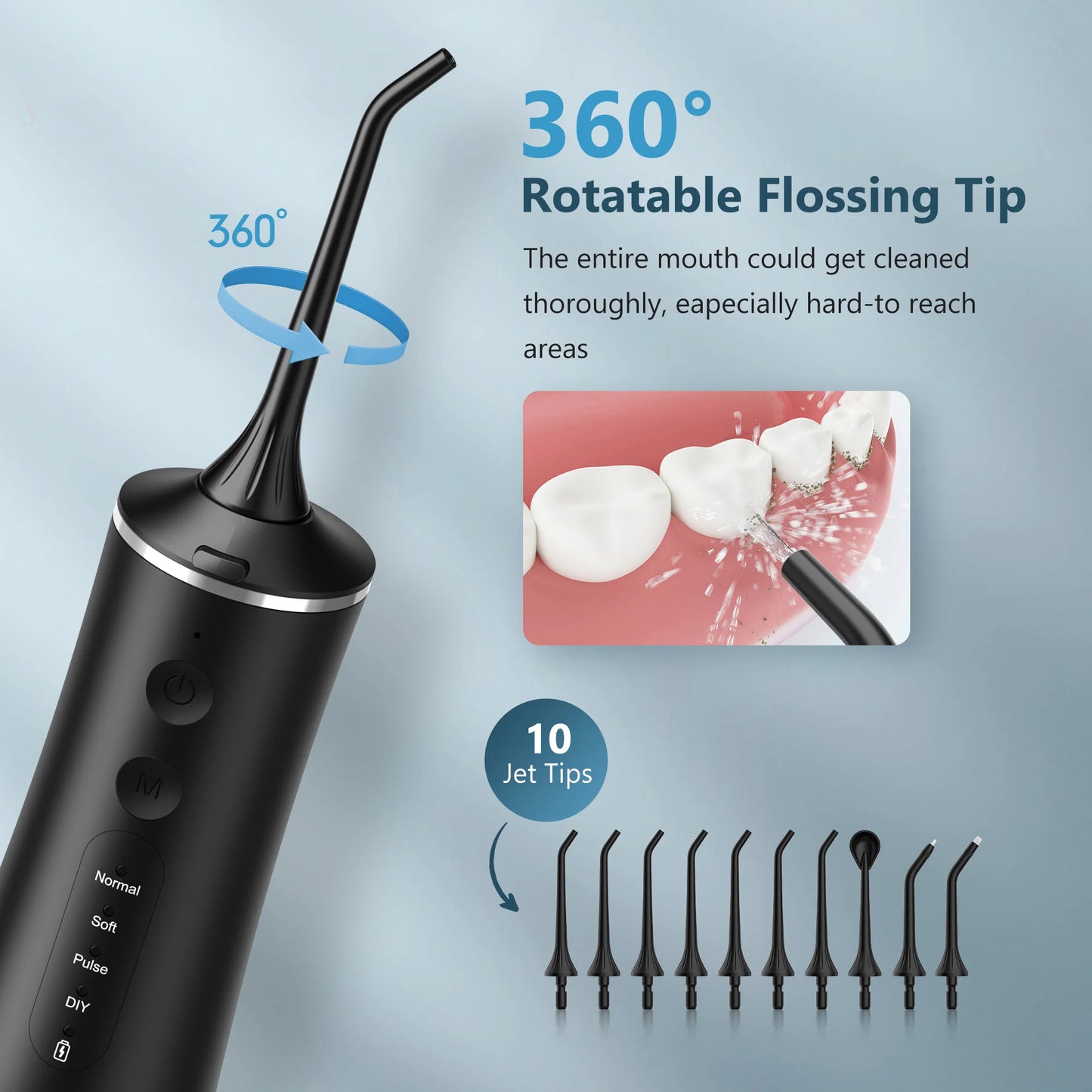 Sejoy Portable Oral Irrigator BV609 Water Flosser USB Rechargeable 10 Nozzles 4 Modle Dental Water Jet 260ml Water Tank BeautiMass