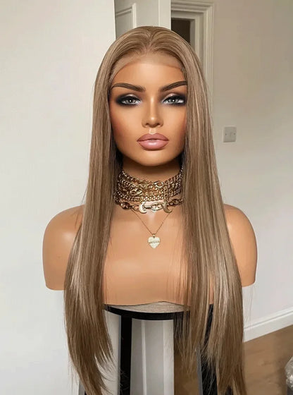 Synthetic Wig Dark Blonde Lace Wig With 13x4 Soft Lace Long Straight Hair Wig With Free Part Use Pre plucked Realistic BeautiMass