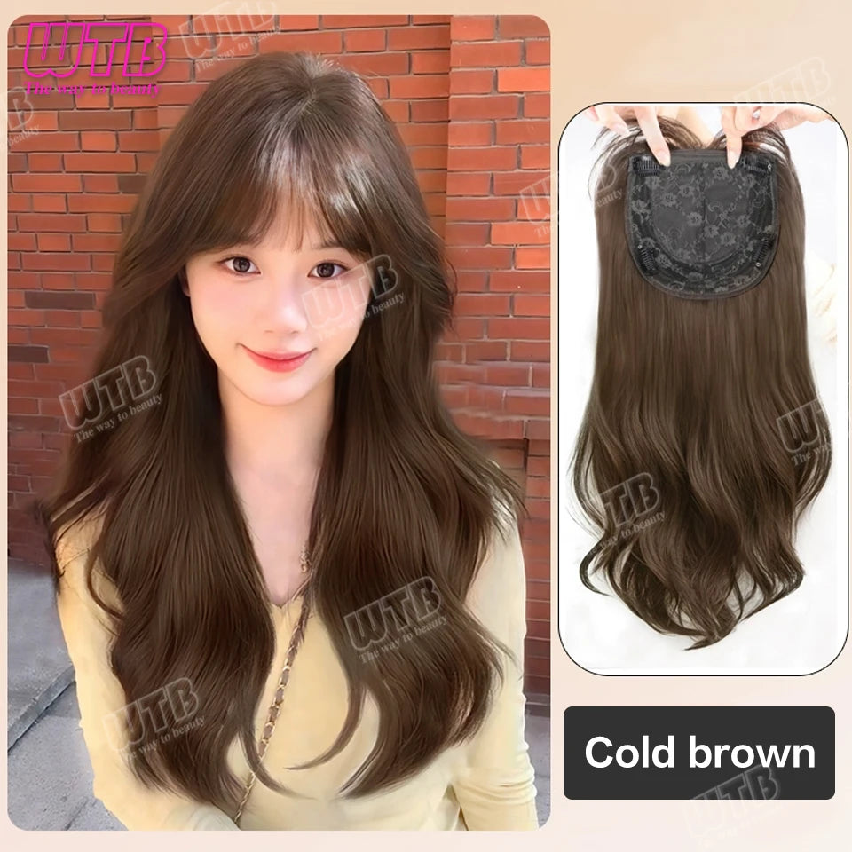 WTB Synthetic Wig Middle Part  Topper Hairpiece with Bangs Clip-In Bangs Extension Natural Invisible Clourse Hairpiece for Women BeautiMass