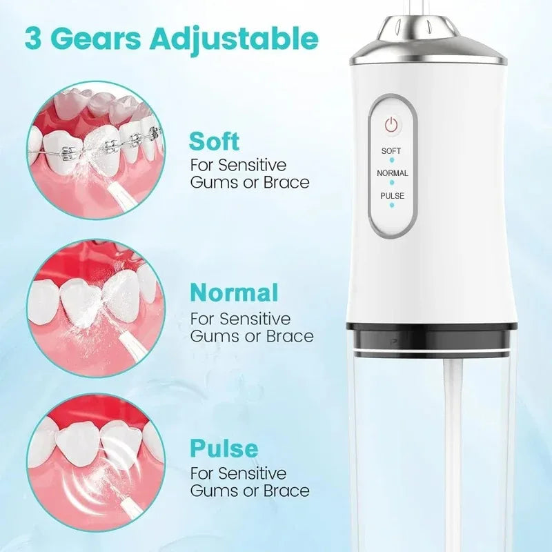 Powerful Battery Portable Electric Individual 230 Ml 3 Modes Toothbrush Combo Teeth Cleaning Oral Irrigator Water Dental Flosser BeautiMass