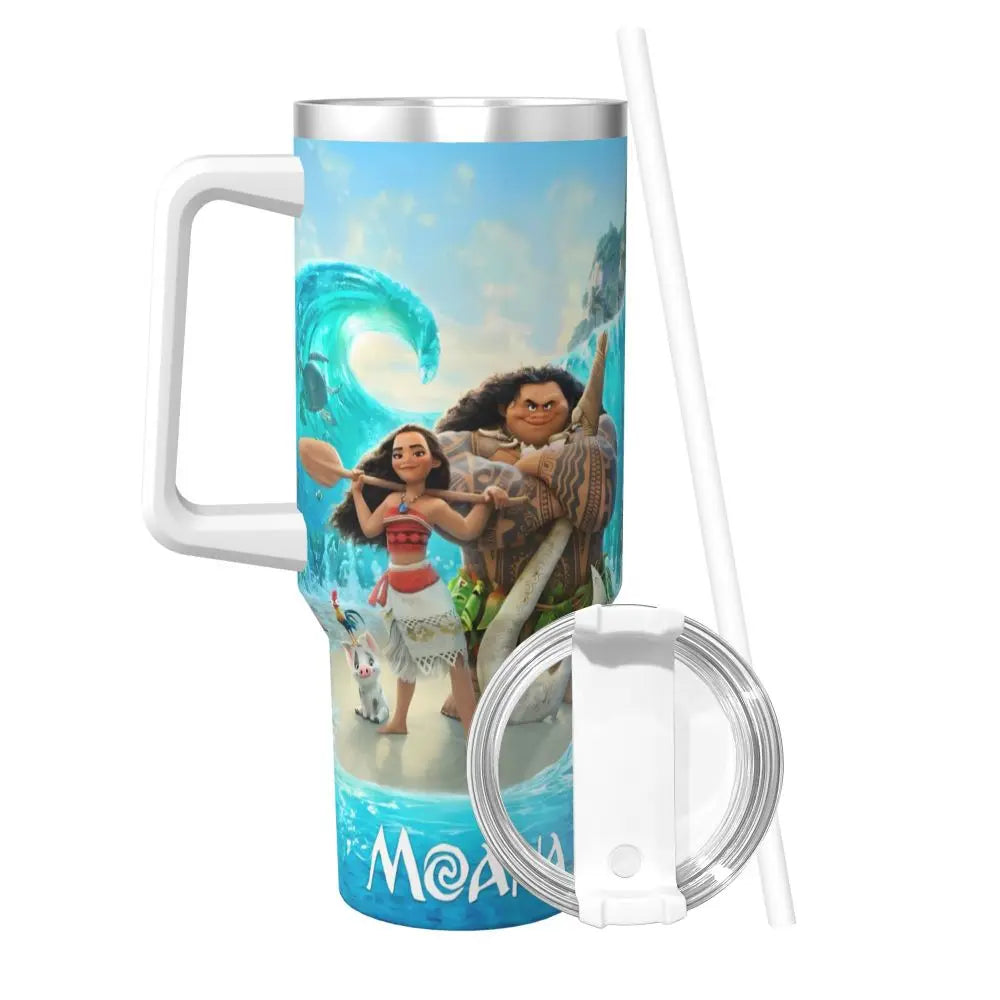 40oz Stainless Steel Tumbler Movie Moana Maui Friendship With Straws Cold and Hot Insulated Thermal Mug - BeautiMass