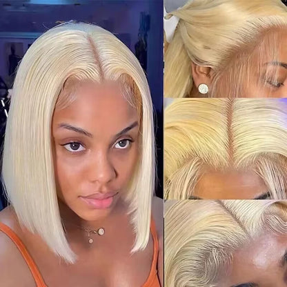 Blonde Straight 613 Short Lace Bob Wig 13×4 Transparent Lace Front Human Hair Wigs 200 Density Brazilian Straight Human Hair Wig - BeautiMass