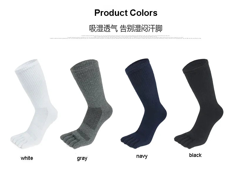 5 Pairs Long Mens Toe Compression Socks Cotton Solid Color Mid-Calf Mesh Breathable - BeautiMass